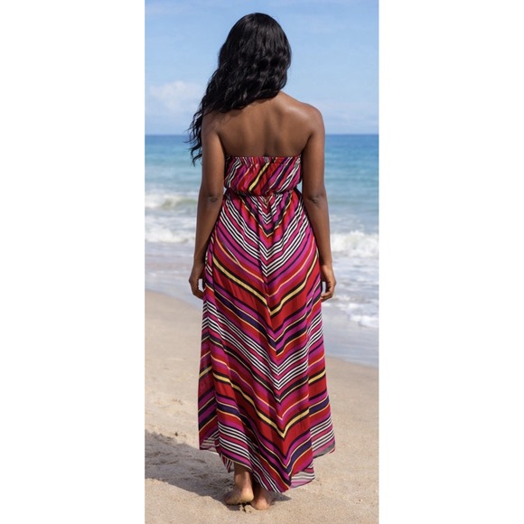 She's Cool Women's Striped Multi Color Strapless Sheer Lined Maxi Dress XL - Picture 2 of 8